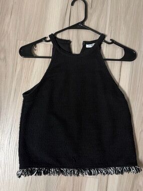 Zara Black Tank Top with Fringe Hem